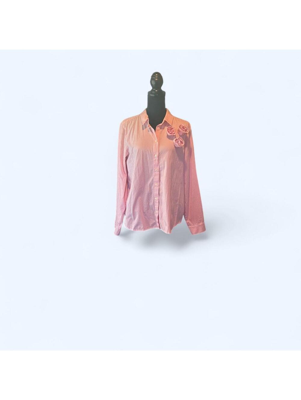 J.Crew women's Striped Button-Up Shirt with Rose Appliqués Size L